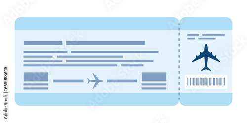 Blue and white Airplane ticket design. Airplane ticket boarding pass. Concept of travel, journey, business trip. Vector illustration. photo