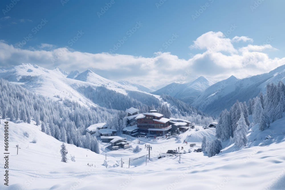Winter in the swiss alps Braunwald, Switzerland, ski resort in winter, AI Generated