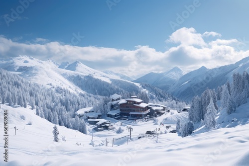 Winter in the swiss alps Braunwald, Switzerland, ski resort in winter, AI Generated © Ifti Digital