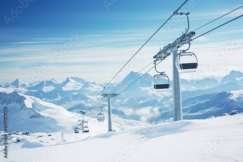 Cable car in the French Alps, ski resort of Mont Blanc, ski resort in winter, AI Generated © Ifti Digital