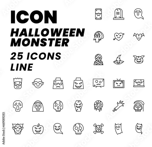 Icon pack Halloween Monster line, Halloween icon, Spooky, Scary, Horor, Simple and Minimalist icon