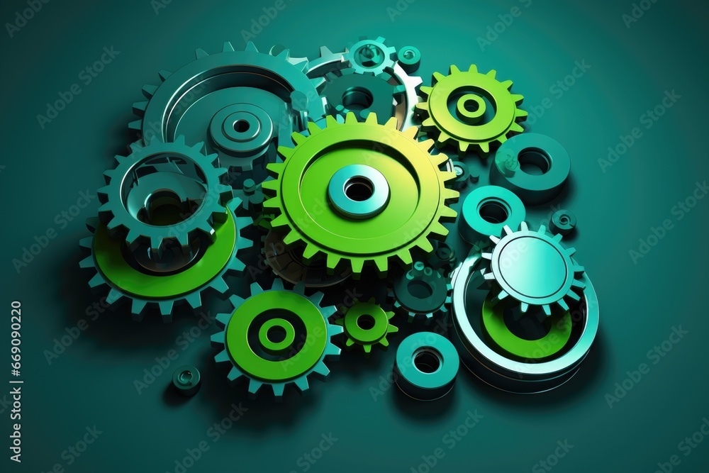 Gears of green metallic color Gears of green metallic color