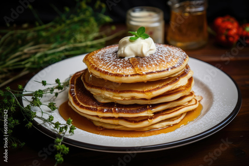 Pancakes with honey and sour cream
