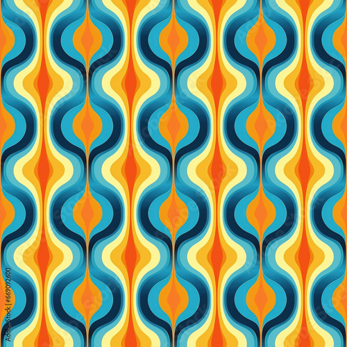 Abstract colorful shapes in 60s style wallpaper seamless pattern