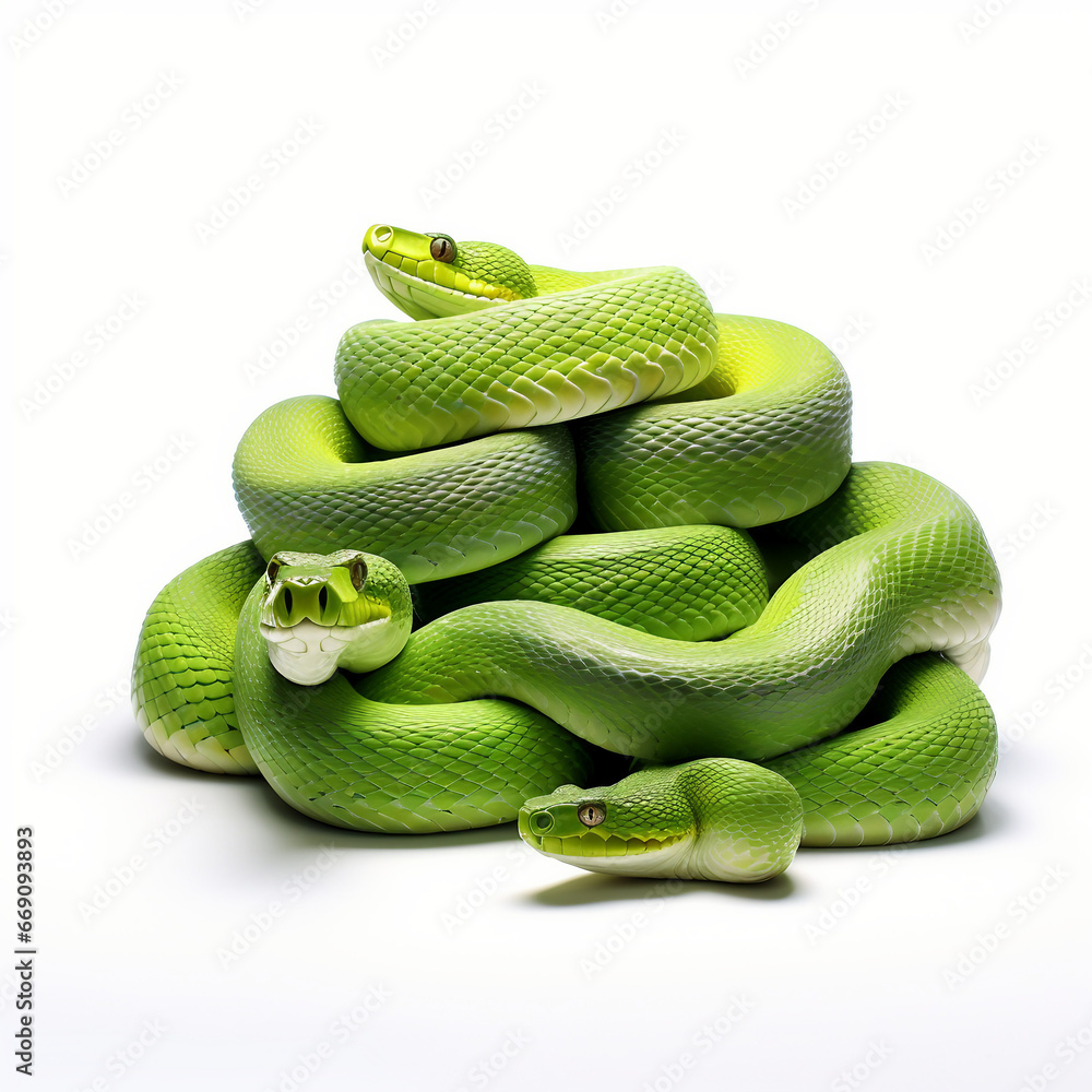 Obraz premium green snake on white background
