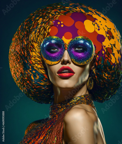 An abstract portrait of a woman vibrant and colorful shapes. Suitable for art, abstract, and conceptual portraits.