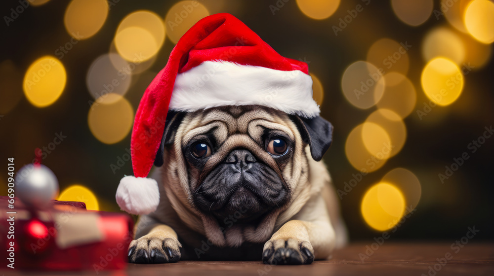 Christmas Pug Portrait Christmas Pug Portrait