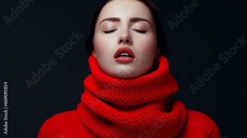 picture of a girl in a scarf, sore throat, sison disease with cold, minimalism style. Generative AI photo