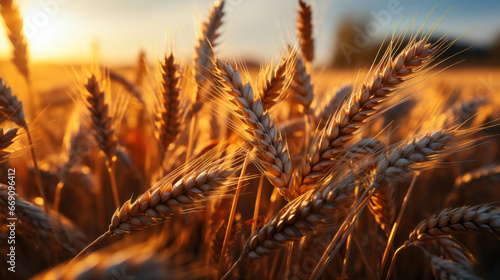 Golden Sunset in the Wheat Fields. Generative AI