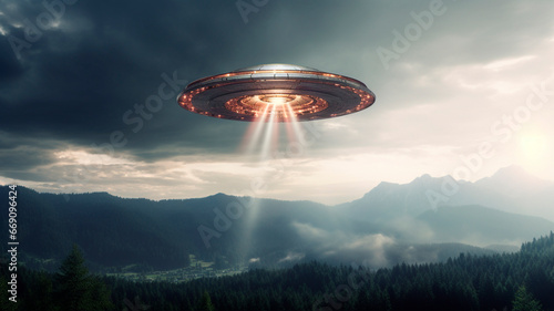 a real photo of a recorded UFO in the sky, a photo of classified documents. Generative AI