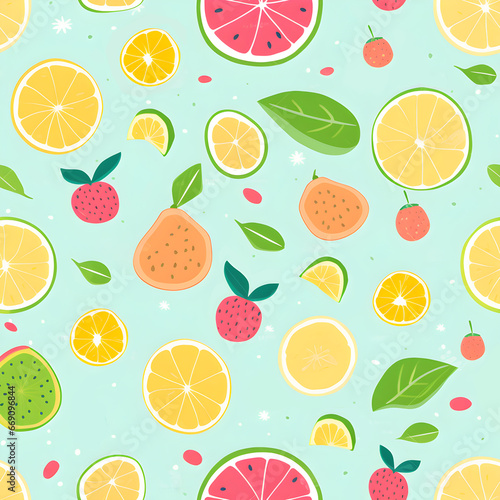 mixed fruit  fruits pattern  lemon  lime  orange  melon  berry  apple  beautiful  colorful  seamless  background