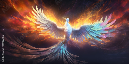 A Blue Phoenix Image, Majestic Phoenix in Deep Space,AI Generative 