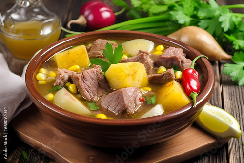 Traditional Colombian Sancocho with beef - Gastronomy of Colombia photo