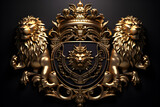 golden coat of arms with a lion and palm branches on a dark background, generated ai