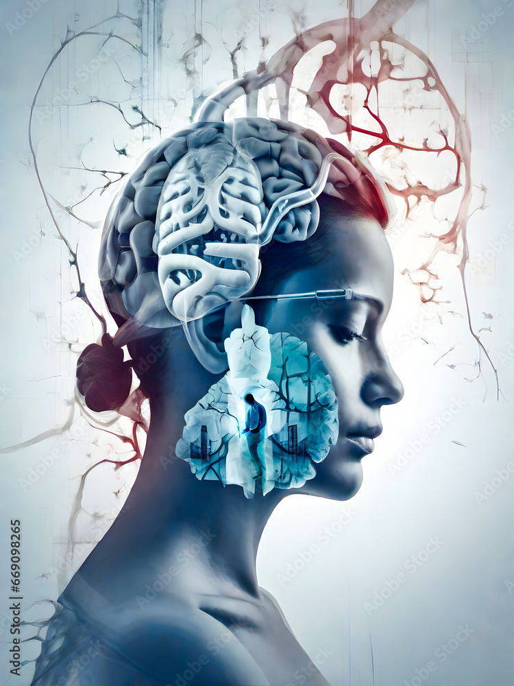Obraz premium medical concept, double exposure, Mental Health, health, mental, concept, medical, hospital, medicine, modern, stress, life, disease, illness, health care, therapy, mental health,