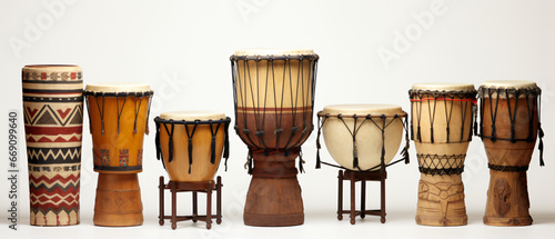 African drum set on white background photo