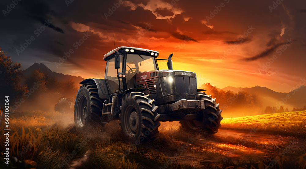 Obraz premium painting of a tractor, heavy machinery