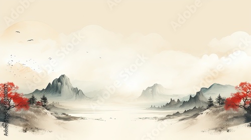 Template Background Chinese Ink Art Landscape Painting Ancient History of China Wallpaper Wuxia Online Game Style