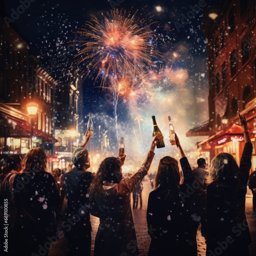 Colorful Fireworks Illuminate Night Sky in Exciting New Year's Eve Celebration © branislavp