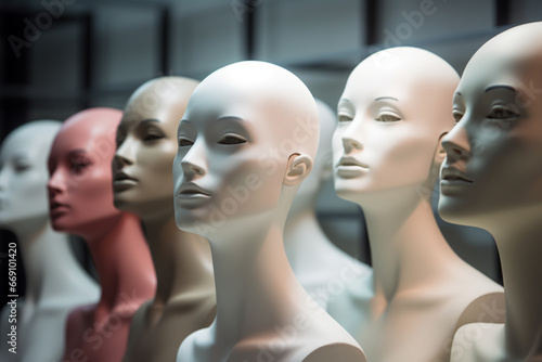 Heads of female mannequins