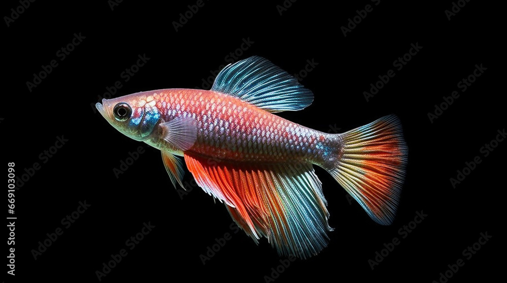 Multi color Poecilia reticulata,on white background with clipping path, platinum guppy fish Multi color Poecilia reticulata,on white background with clipping path, platinum guppy fish