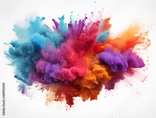Colorful explosion of paint isolated on white background. Generated by AI