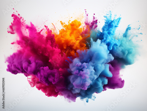 Colorful explosion of paint isolated on white background. Generated by AI