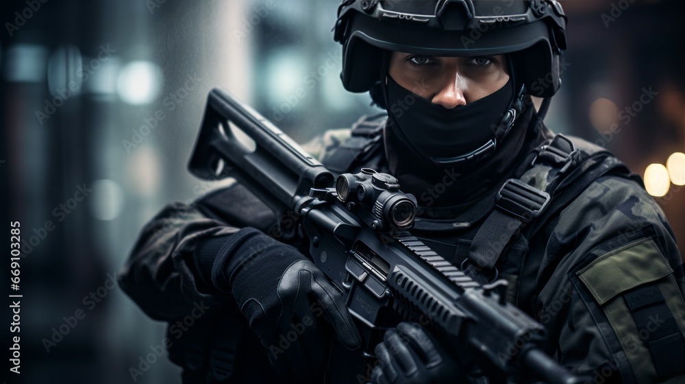 soldier from special task force GSG9, copy space, 16:9 soldier from special task force GSG9, copy space, 16:9