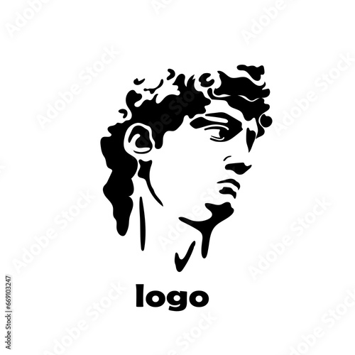 Abstract greek ancient sculpture of head. Vector hand drawn illustrations of modern statues. Black and white element for your logo design.
