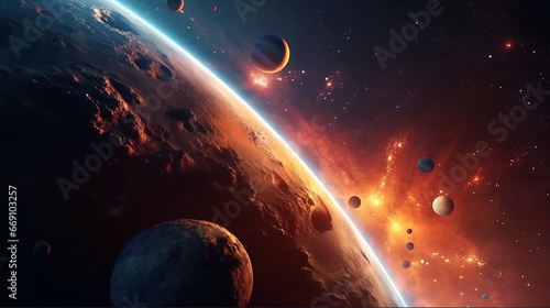 planets in distant solar system in space 3D rendering