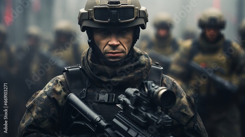  soldier from special task force GSG9, copy space, 16:9 photo