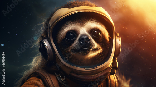 Astronaut pug dog in a space suit with a helmet