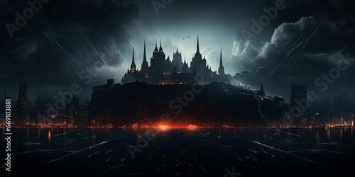 A Dark Cloudy Gothic Kingdom Merged with a Modern City Backdrop