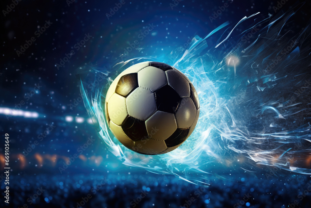 Naklejka premium soccer ball in the light of the world