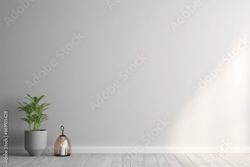 white empty room with lamp and a plant mockup