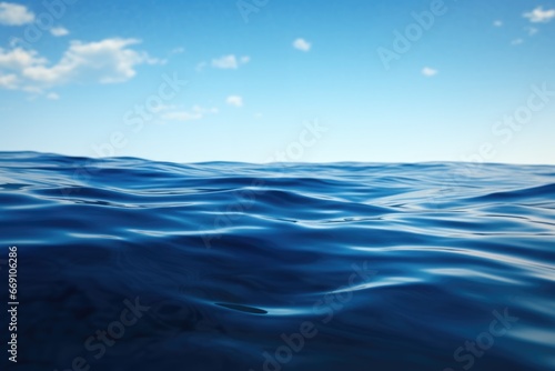 Blue Pacific Ocean surface. River, sea, water. Deep blue water and sky. 