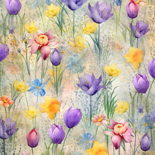 Spring flowers scrapbook paper design background © HY