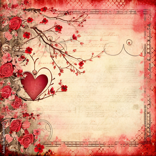 Valentines loveheart roses scrapbook paper design background photo