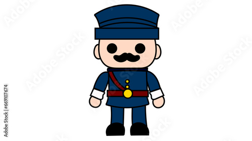 Vector illustration of an officer wearing blue uniform with red belt and gold details, Kids coloring 