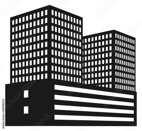 Business office building icon. Downtown black logo