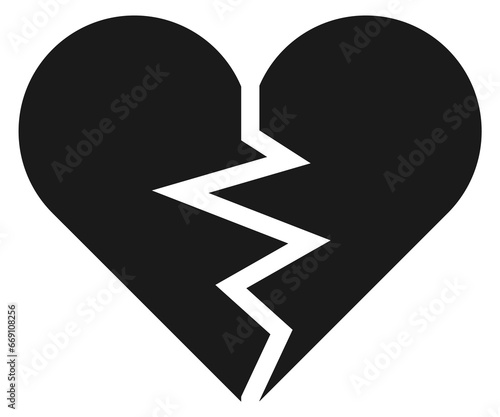 Broken heart black icon. Divorce or breakup symbol