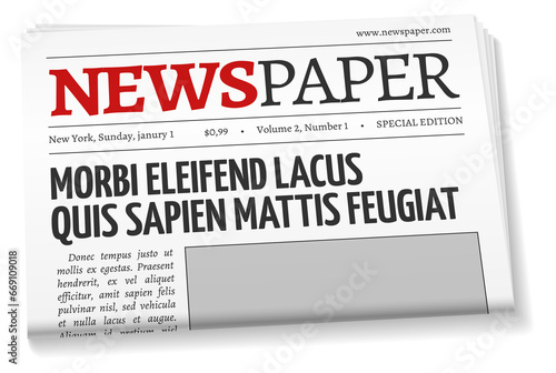 Newspaper front page template. Realistic folded tabloid
