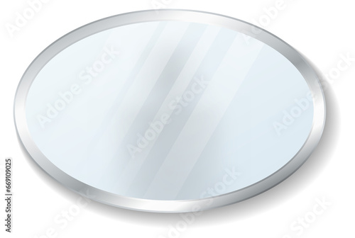 Wall mirror mockup. Realistic oval reflective surface photo