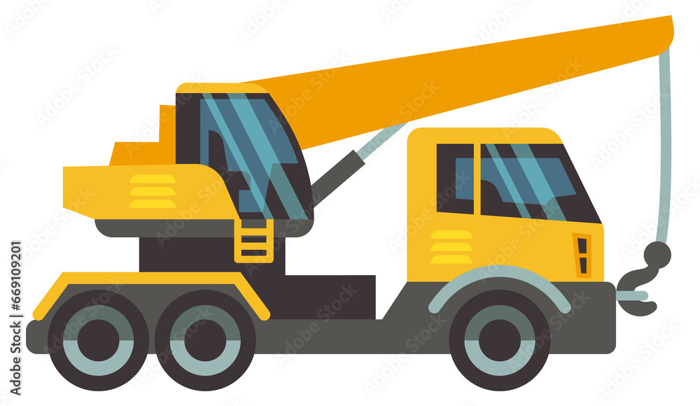 Tow truck flat icon. Crane tower vehicle