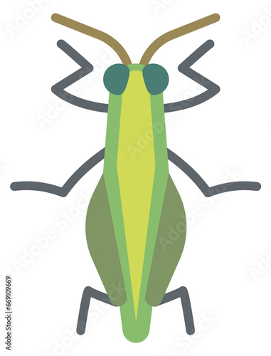 Grasshopper flat icon. Green insect. Wild fauna