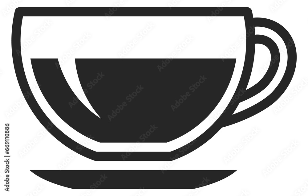 Glass cup of hot drink. Black tea or coffee icon Glass cup of hot drink. Black tea or coffee icon