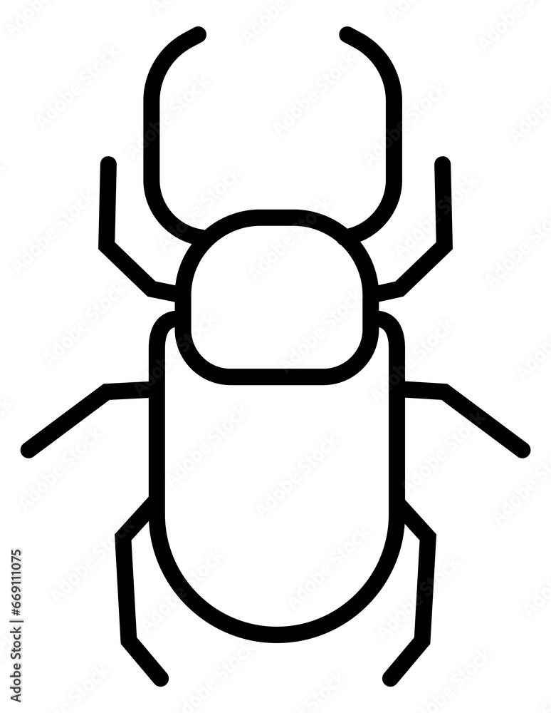Horned bug thin line icon. Beetle symbol