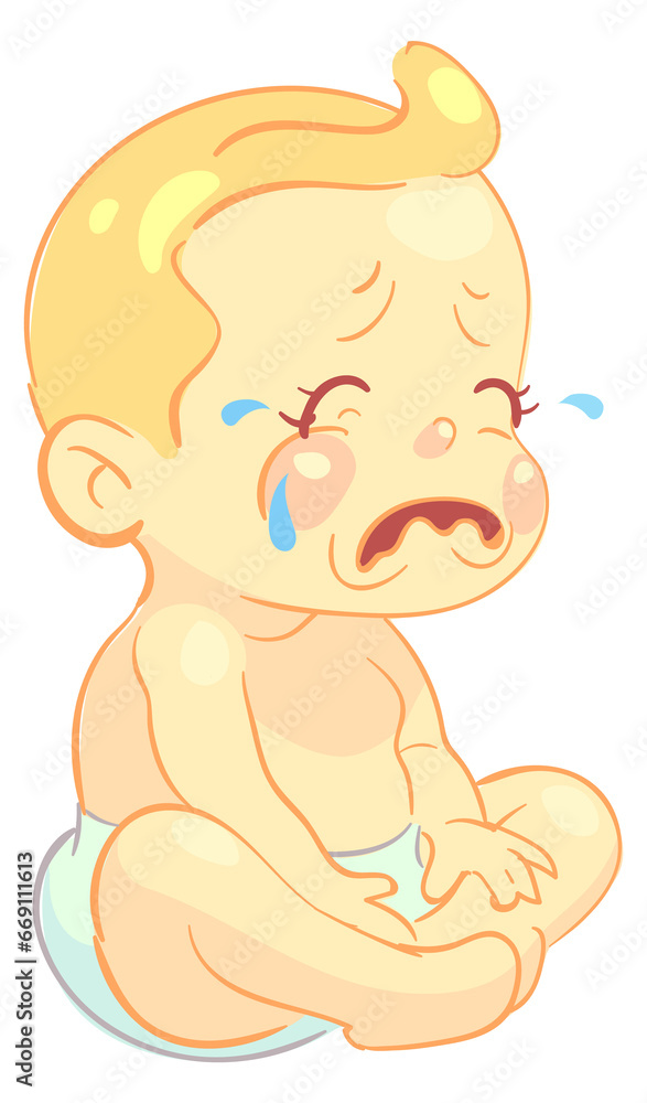 Crying toddler character. Cartoon sad unhappy baby Crying toddler character. Cartoon sad unhappy baby