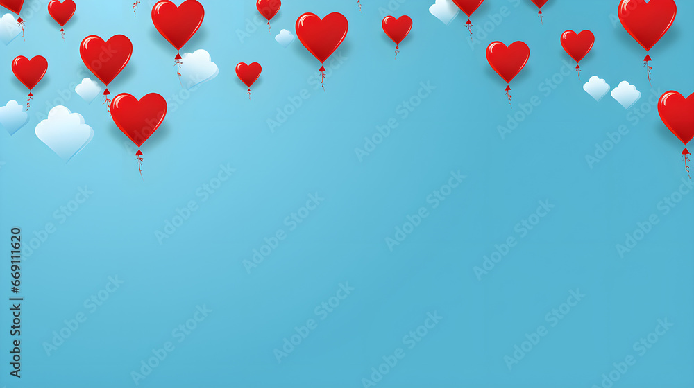 Red heart balloons on blue background Red heart balloons on blue background