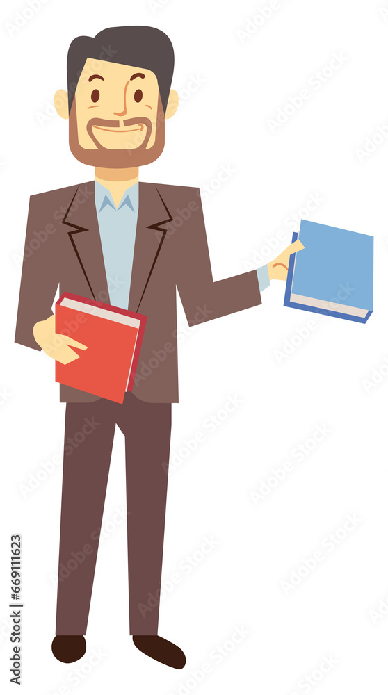 Successful office manager with books. Corporate education